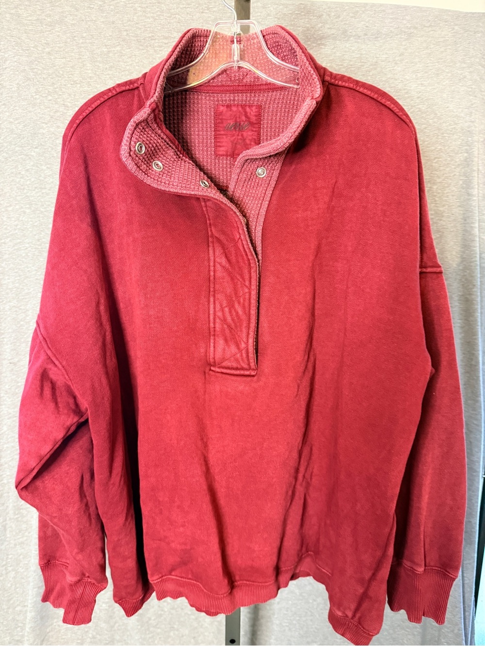aerie Red Snap-Placket Pullover Turtleneck Sweatshirt